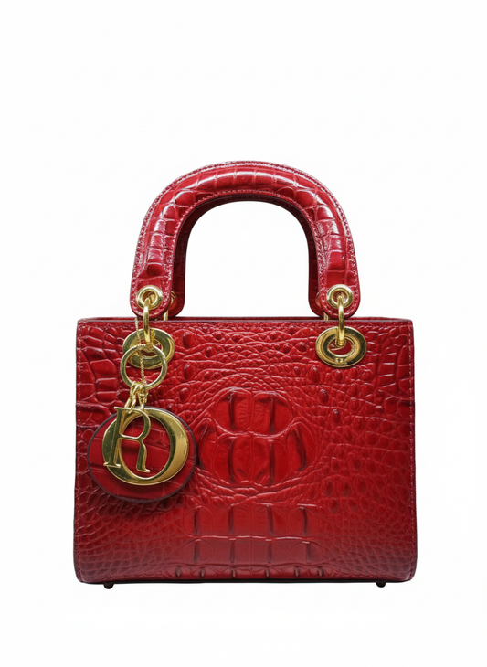 Dior Red Alligator Leather Medium Lady Dior Tote