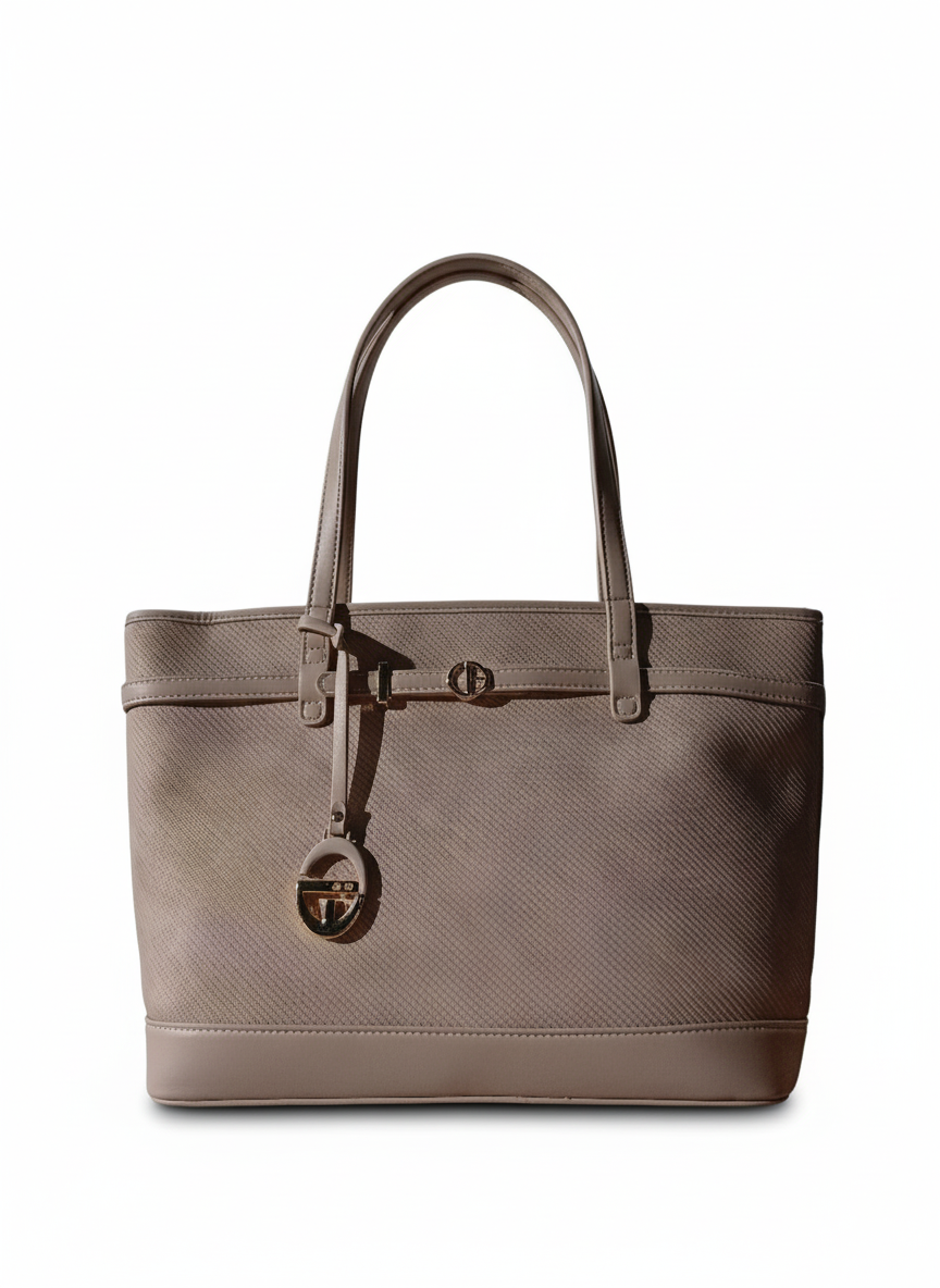 Large two-tone tote bag with long handles