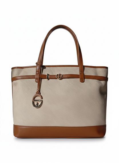 Large two-tone tote bag with long handles